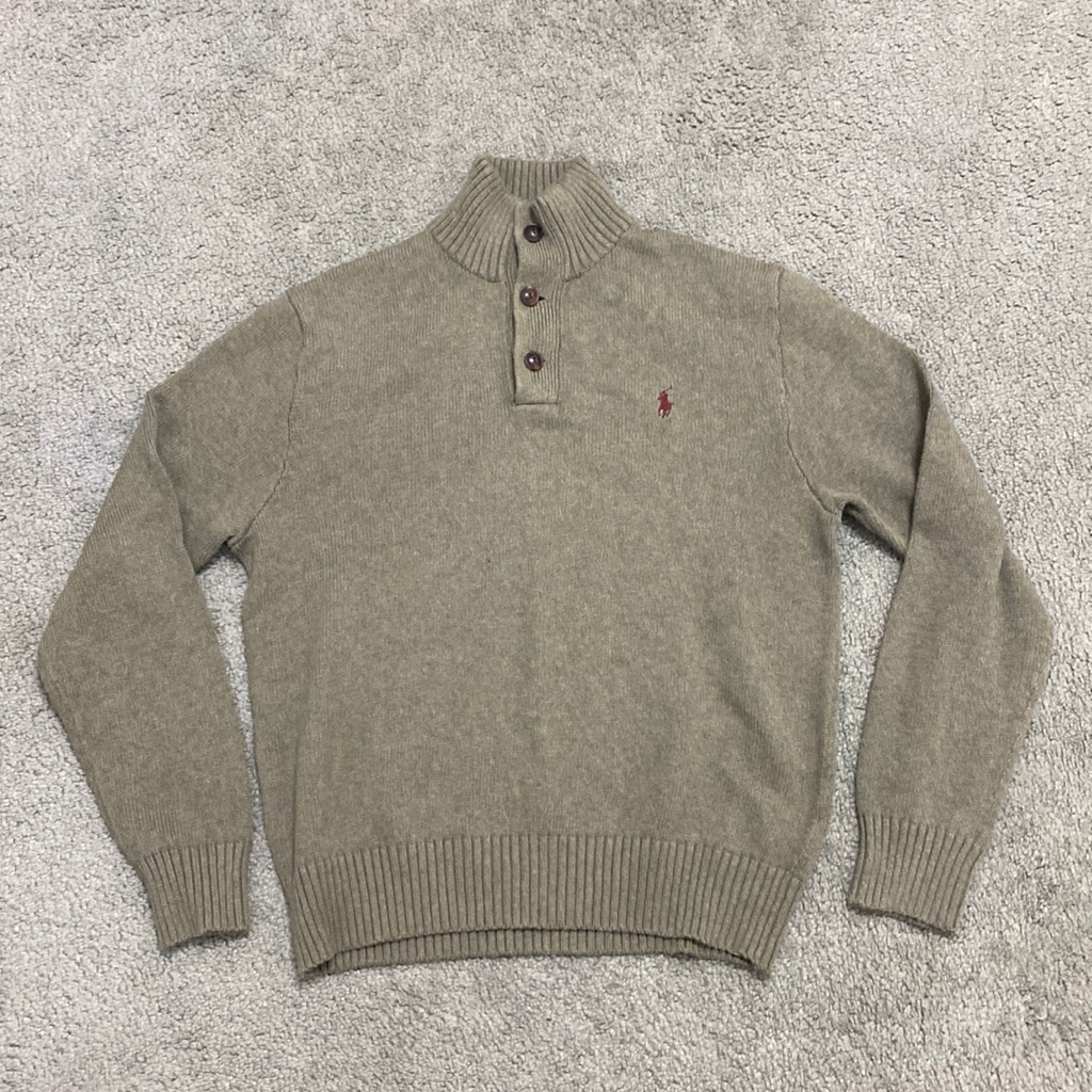 Polo Rl Men Green Mock Neck Henley Knit Sweater